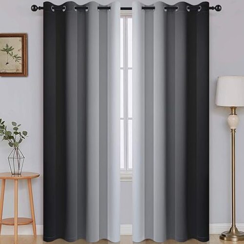 SimpleHome Ombre Room Darkening Curtains for Bedroom, Gradient Black to Grey White Light Blocking Thermal Insulated Grommet Window Curtain/Drapes...
