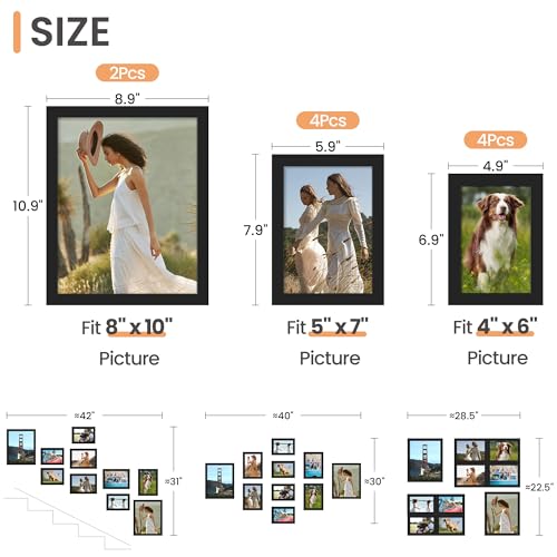 upsimples 10 Pack Picture Frames Collage Wall Decor for Mounting or Tabletop Display, Photo Gallery Frame Set for Family, Multi Sizes Including...