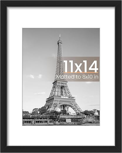 upsimples 11x14 Picture Frame, Display Pictures 8x10 with Mat or 11x14 Without Mat, Wall Hanging Photo Frame, Black, 1 Pack