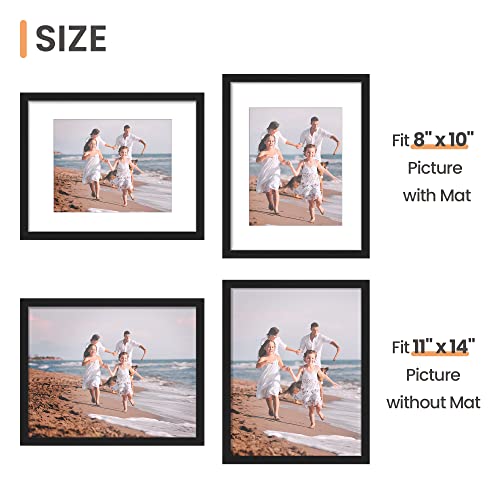 upsimples 11x14 Picture Frame Set of 3, Made of High Definition Glass for 8x10 with Mat or 11x14 Without Mat, Wall and Tabletop Display Photo...