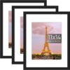 upsimples 11x14 Picture Frame Set of 3, Made of High Definition Glass for 8x10 with Mat or 11x14 Without Mat, Wall and Tabletop Display Photo...