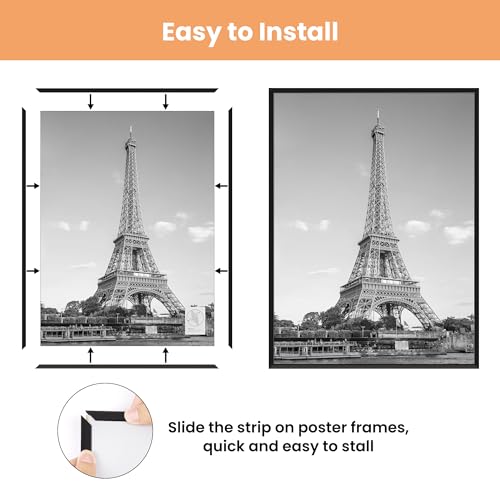 upsimples 16x24 Picture Frame Black 3 Pack, Scratch-Proof Poster Frames 16 x 24 for Photo Gallery - Slide-In Strips, Horizontal or Vertical Wall...