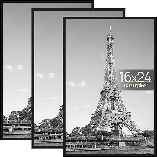 upsimples 16x24 Picture Frame Black 3 Pack, Scratch-Proof Poster Frames 16 x 24 for Photo Gallery - Slide-In Strips, Horizontal or Vertical Wall...