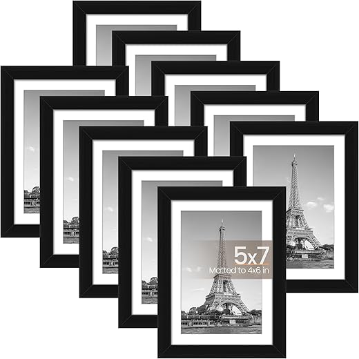 upsimples 5x7 Picture Frame Set of 10, Display Pictures 4x6 with Mat or 5x7 Without, Multi Photo Frames Collage for Wall or Tabletop Display, Black upsimples 5x7 Picture Frame Set of 10, Display Pictures 4x6 with Mat or 5x7 Without, Multi Photo Frames Collage for Wall or Tabletop Display, Black