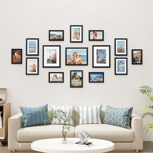 Vittanly 15 Pack Picture Frames Collage Wall Decor for Mounting or Tabletop Display, Gallery Frame Set for Family, Multi Sizes Including 3pcs 8x10,...