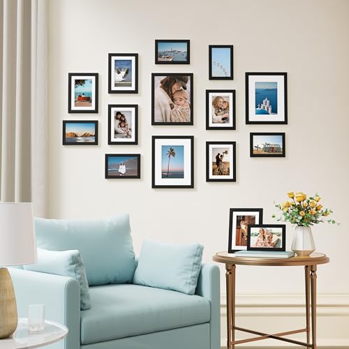 Vittanly 15 Pack Picture Frames Collage Wall Decor for Mounting or Tabletop Display, Gallery Frame Set for Family, Multi Sizes Including 3pcs 8x10,...