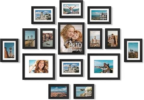 Vittanly 15 Pack Picture Frames Collage Wall Decor for Mounting or Tabletop Display, Gallery Frame Set for Family, Multi Sizes Including 3pcs 8x10,...