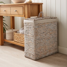 White Wash Wicker Slimline Laundry Basket