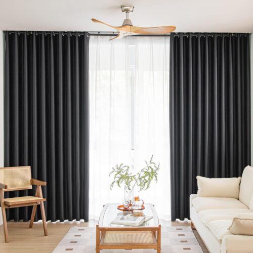 Windows Black Blackout Curtains 63 inches Long 2 Panels Set Grommet Blackout Drapes Energy Saving Noise Reducing Thermal Insulated for Bedroom...