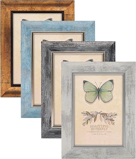 XUANLUO 5x7 Picture Frames Set of 4 Rustic Retro Photo Frame with HD Plastic Cover for Wall Mount and Tabletop Display Family Friends Wedding Gift