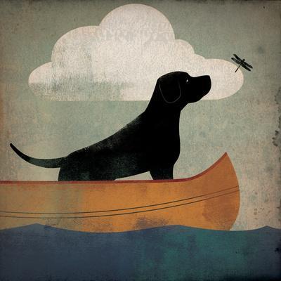 Black Dog Canoe Ride - Wall Art Print, 16x16