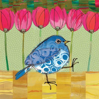 Blue Bird - Tulips - Wall Art Print, 16x16